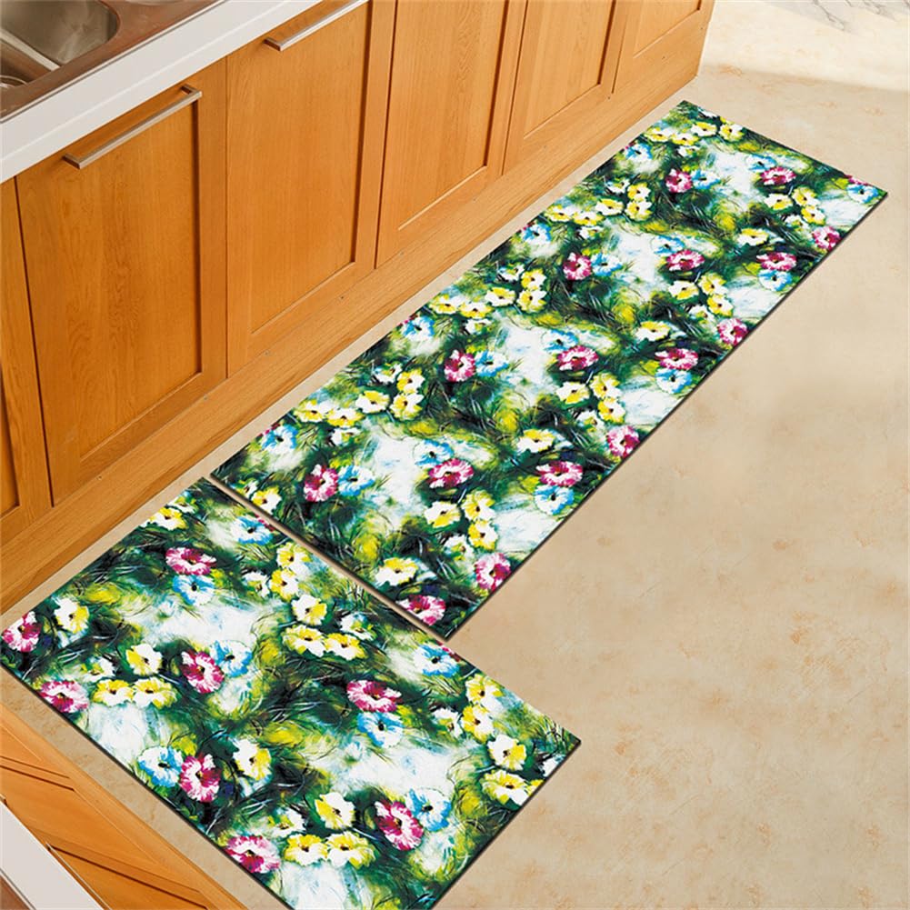 KüChenläUfer KüChenmatte 45x120cm, KüChenteppich Waschbar rutschfest, Teppich LäUfer Flur FußMatte Badematten, Wasser öL Aufnehmen Teppich KüChe Set für KüChe Wohnzimmer, Badezimmer Flowering