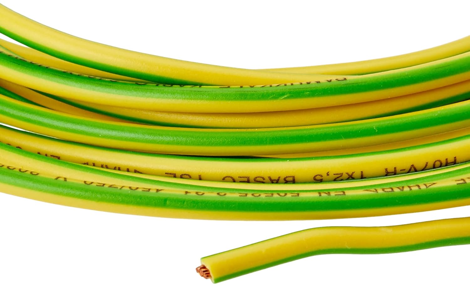 Merriway BH01515 Single Core Round Earth Cable, 6491X 2.5mm Yellow & Green, 5 Metres (16.5 feet)