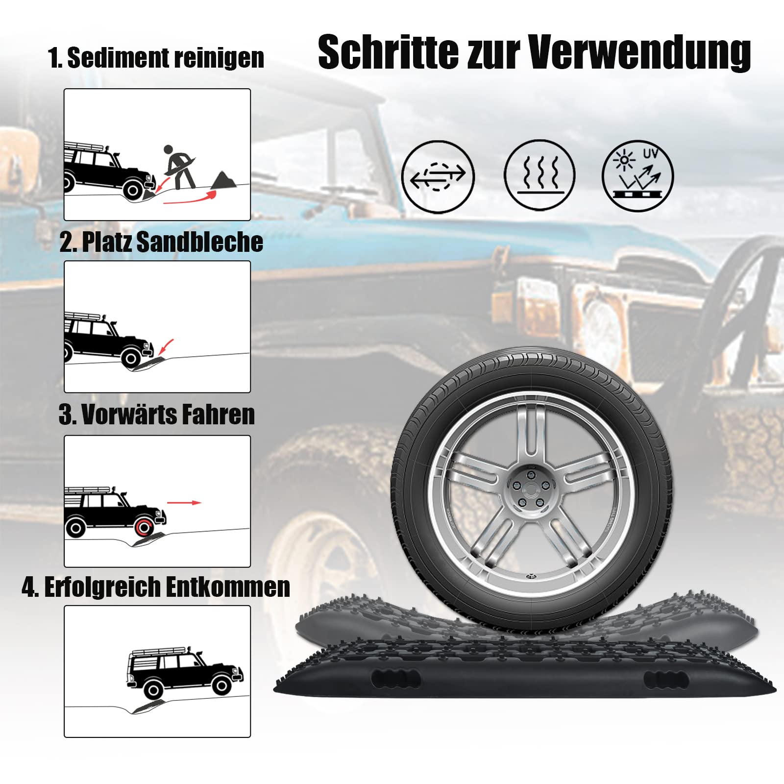 LARS360 2 Stück Traktionshilfe, Traktionsmatte Für Anfahrhilfe Schlamm Schnee, Recovery Board Offroad Tracks Traction Mats, Gripmatte Anfahrhilfe Schnee Reifenleiter für PKW LKW