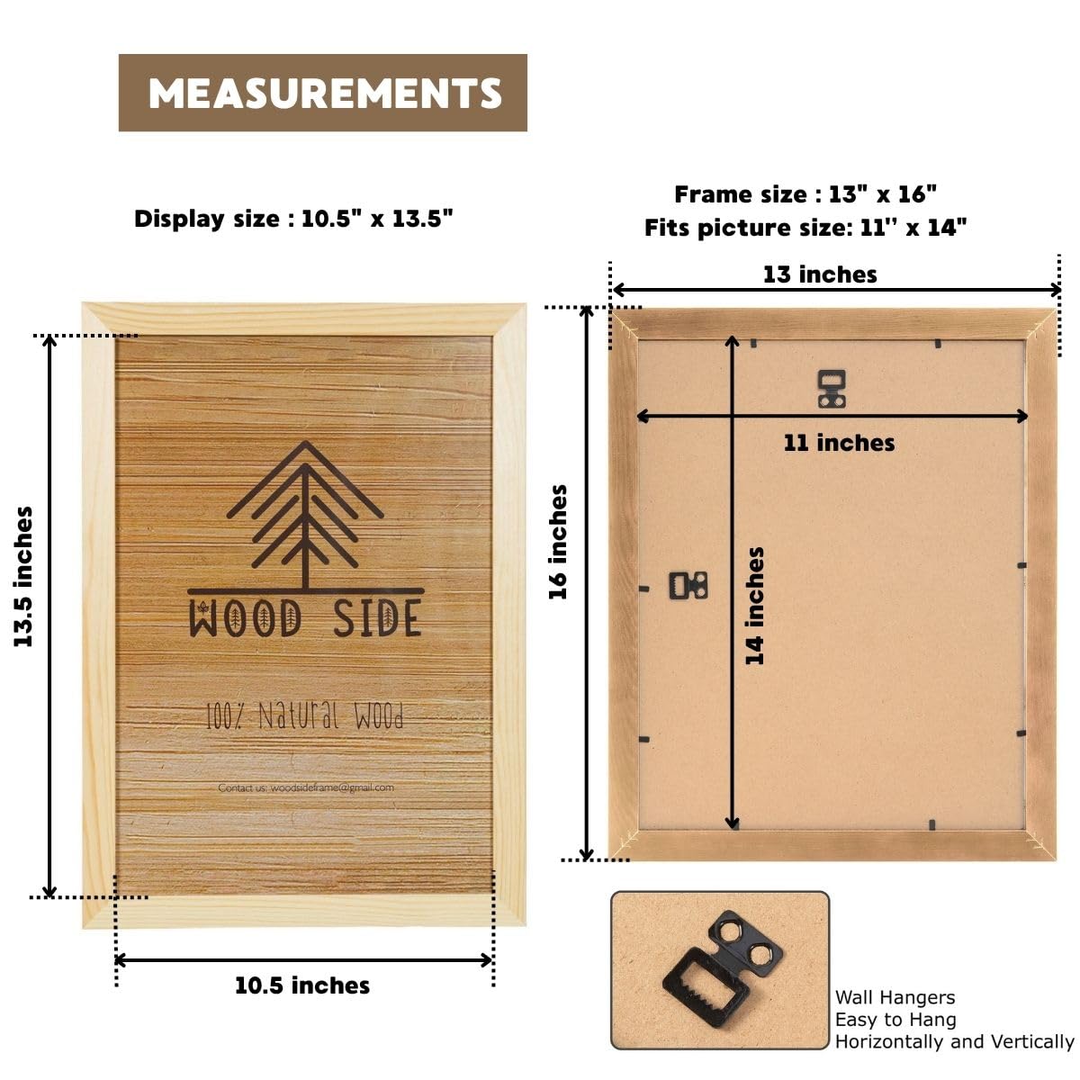 Wood Side Marco de Fotos de Madera rústica 11x14-100 de Madera Maciza Natural ecológica Envejecida para Montaje en Pared