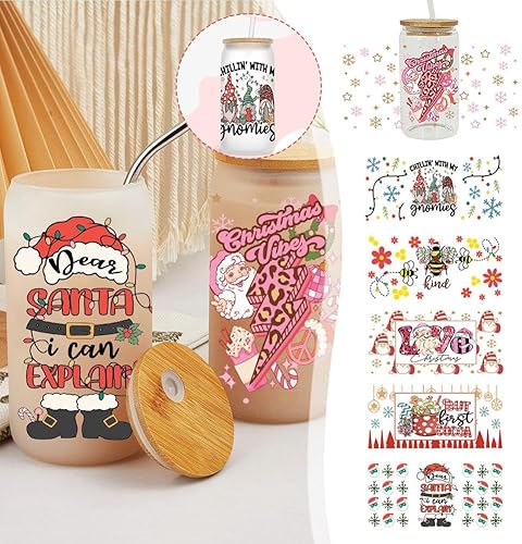 Miniatura 3 de Adhesivos de transferencia de vasos UV DTF, calcomanías temáticas de Navidad para tazas de vidrio, UV Dtf frotar en transferencias para