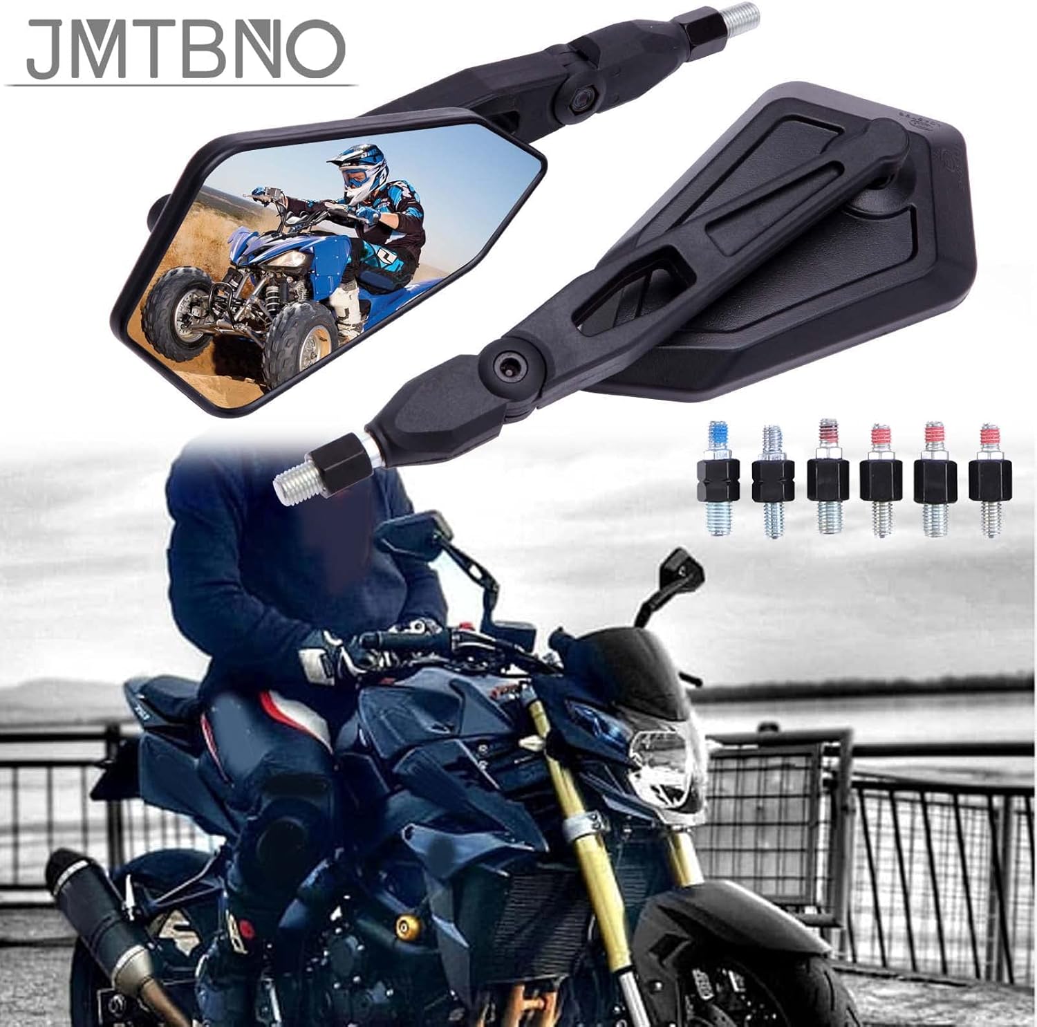 JMTBNO 8mm 10mm Motorcycle Rear View Side Mirror Compatible With Touring Street Bike Cruiser ATV Scooter Bike