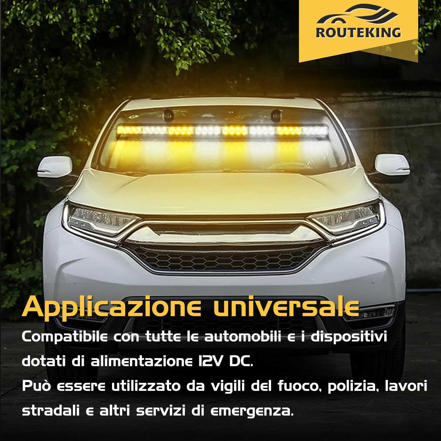 Barra LED Stroboscopica Emergenza 90CM 12V 32 LED Ambra Luce Segnalazione IP65 13 Modalità Flash Lampada Lampeggiante Auto Camion Veicoli Soccorso Stradale