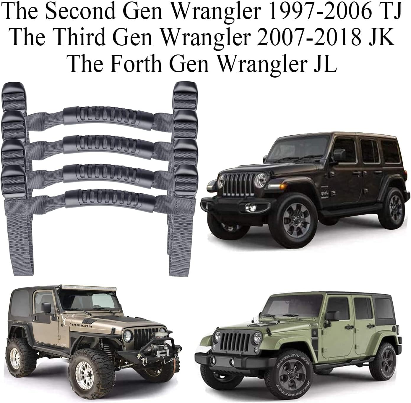 4 Pcs Roll Bar Grab Handles Grey Grip Handle for Jeep Wrangler (1987-2026) image 2