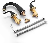 Vista 7 de SUMERAIN Grifo de bañera romana de dos manijas de amplio alcance con válvula, acabado en negro y dorado