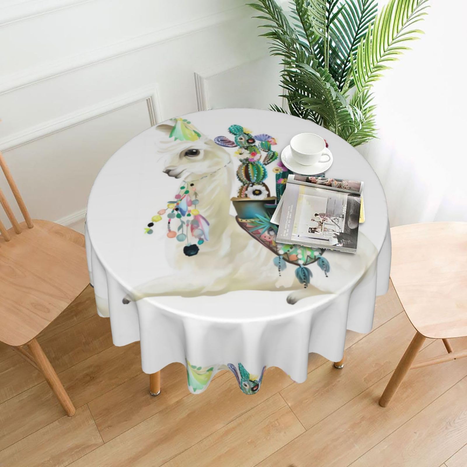 YYHWHJDE Mexican Llama Cactus Prints Round Decorative Tablecloth 60in - High-Grade Polyester Throw for Elegant Dining & Festive Gatherings