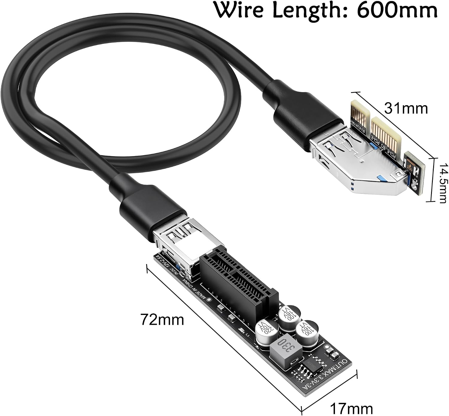 MEIRIYFA 5Gbps PCIe Extension Cable 3.0 X1 to Extend PCIe X1 Slot 600mm
