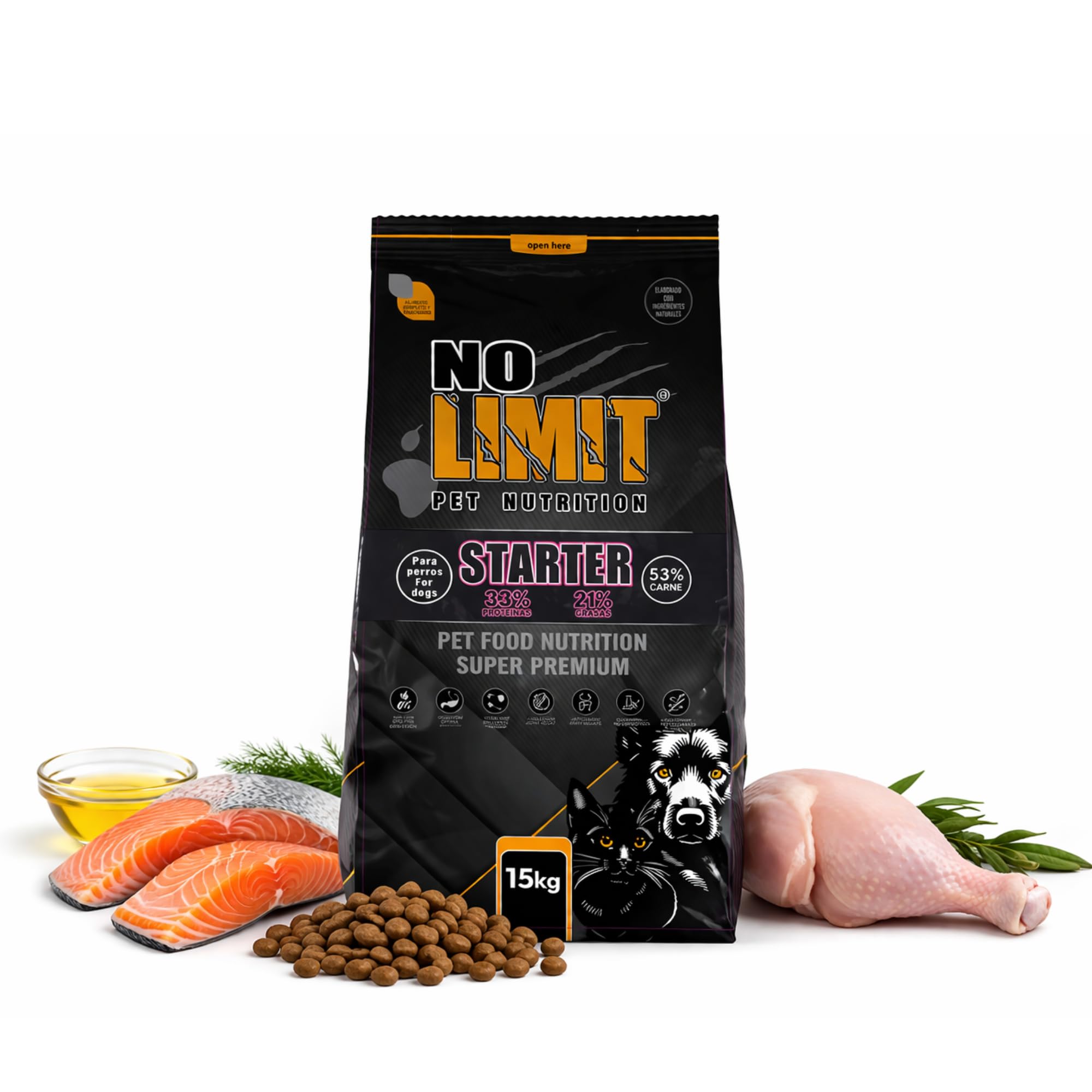 NO Limit Starter Pienso para Cachorros y Madres Gestantes 15kg – Pienso Salmón y Pollo Alto en Proteínas – Comida Natural para Perros en Gestación, Lactancia e Inicio de Cachorros