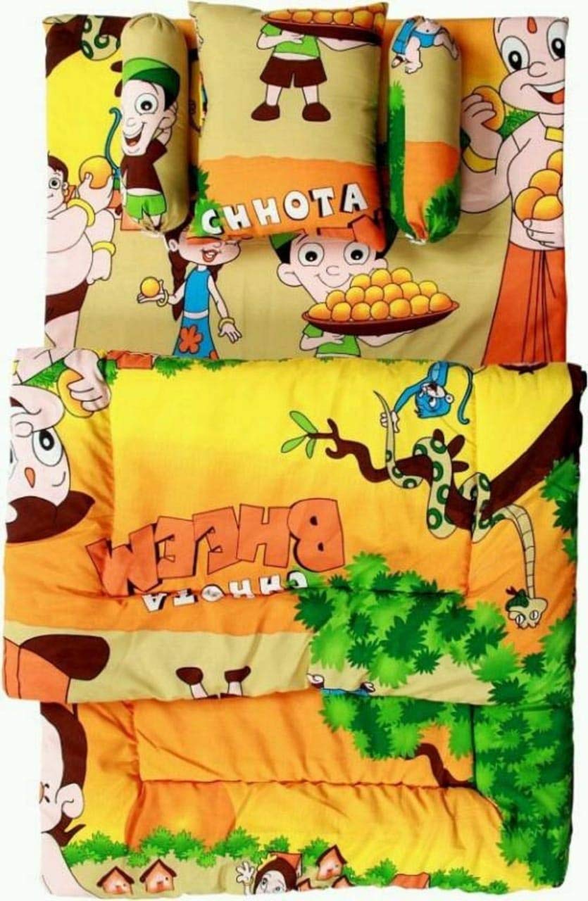 SHAKUMBHARI FAB Cotton 5 Pcs. Bedding Set with Neck Pillow,1 Mattress, 1 Quilt,2 Boosters (0-18 Months) (disgn-2)