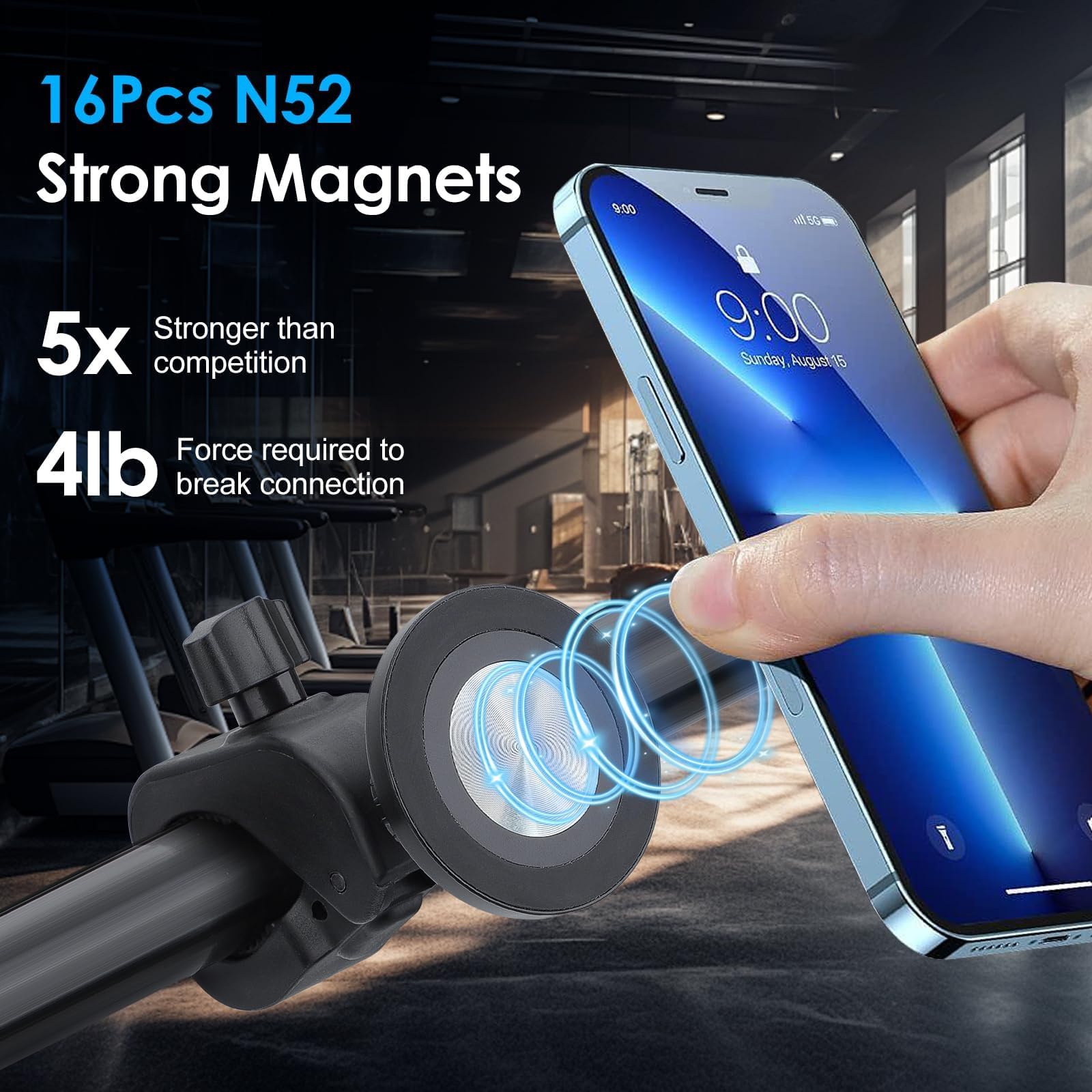 EEEKit Support Téléphone Vélo, Magnétique Moto Porte Téléphone pour iPhone Magsafe et Tous Smartphones, pour Stationnaire Vélo Course Tapis Fitness Équipement