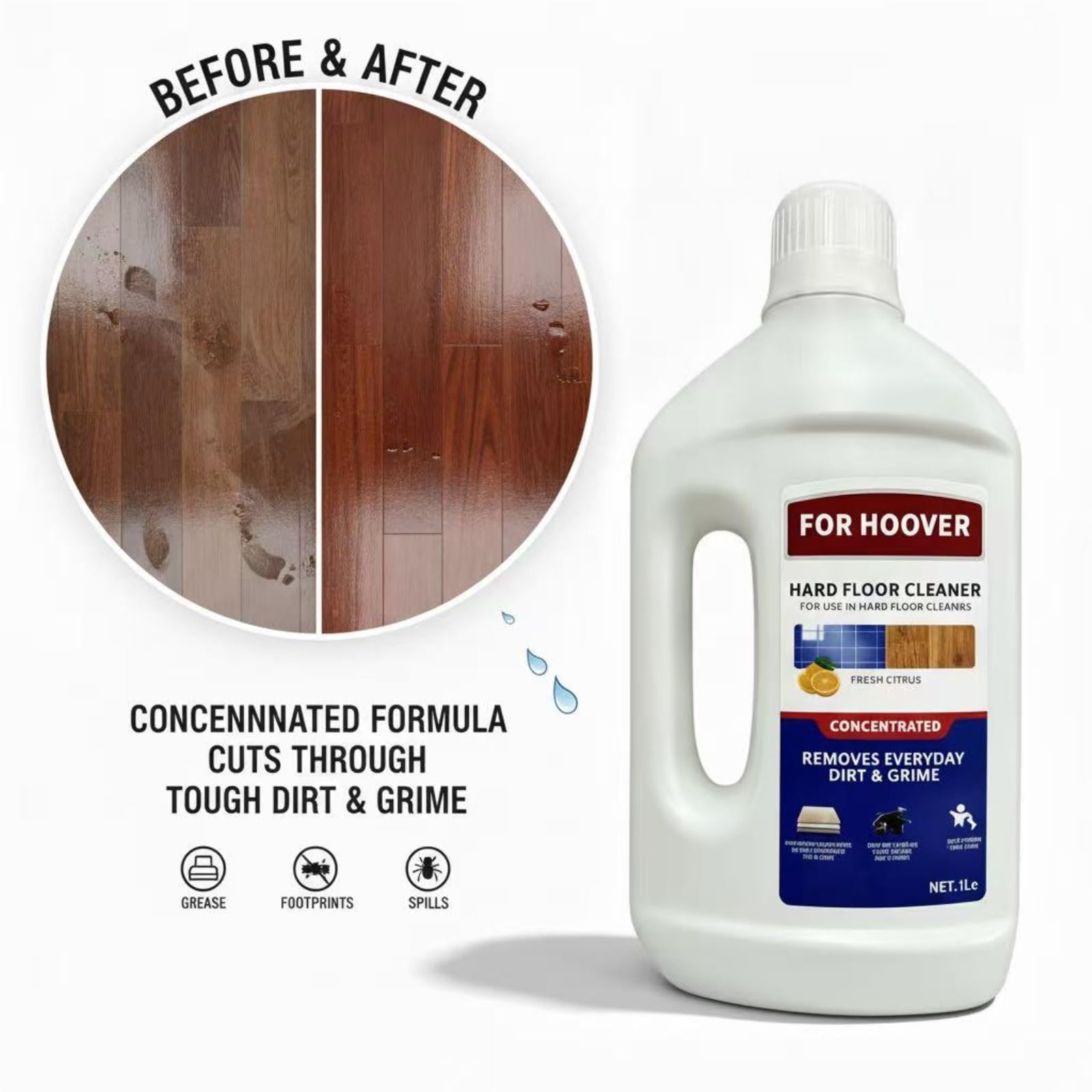 Limpiador For Pisos Duros De 1 Litro, Compatible Con HOOVER La Fregona Aspiradora En Seco Y Húmedo, Solución De Limpieza Eficaz For Eliminar La Suciedad Y El Polvo Cotidianos, Líquido Limpiador(2pcs)