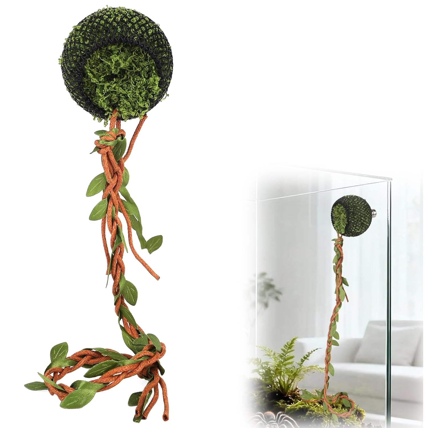 Jumping Spider Enclosure， Mesh Jumping Spider Accessories with Magnets， Magnetic Reptile Hide for Small Reptiles， Jumping Spiders and Pet Spider Terrarium Decor， Artificial Moss Hide with Rope Bridge