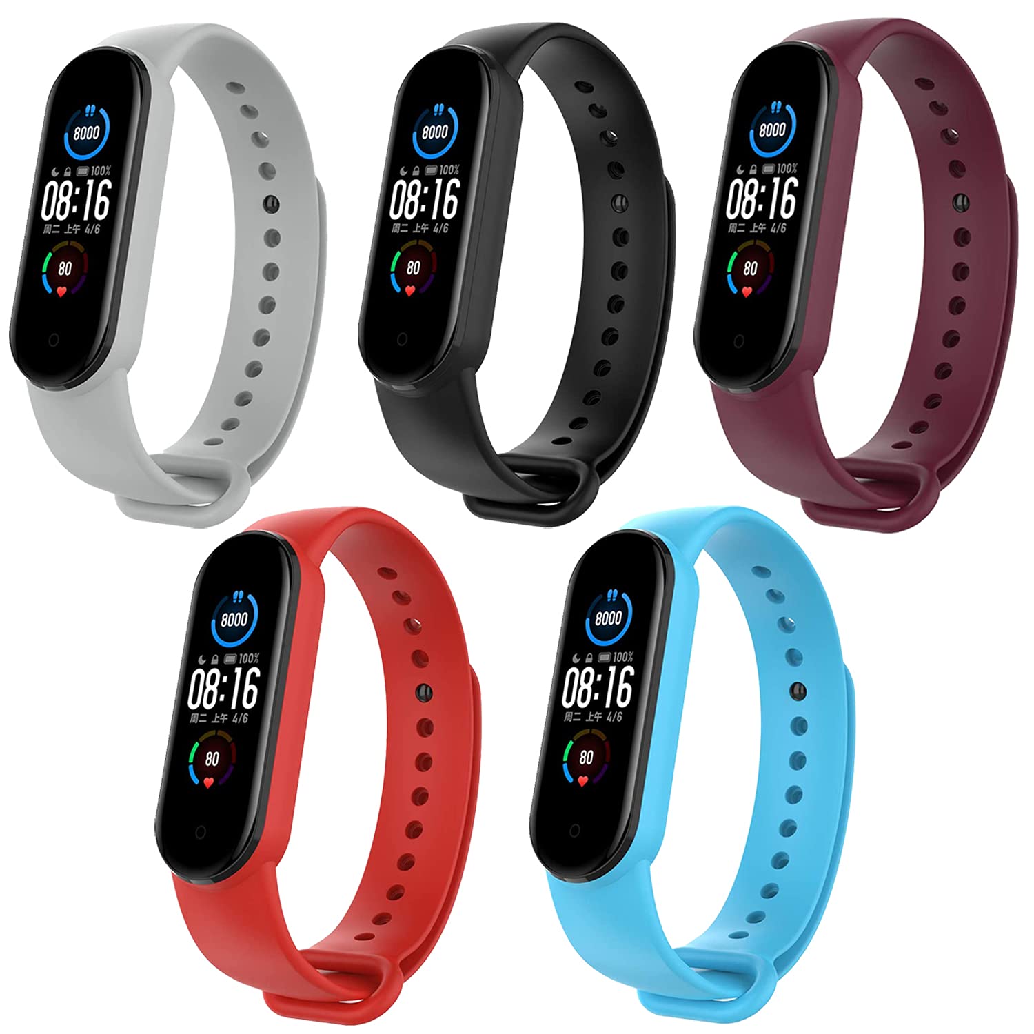 JumpStart Premium Soft Silicone Mi Band 5 Strap Stylish Replacement Wristband Strap Fashion Accessory for Xiaomi Smart Mi Band 5 (New Launch) (Straps Combo Pack of 5) (B09B28Y8SW) Amazon Price History, Amazon Price Tracker