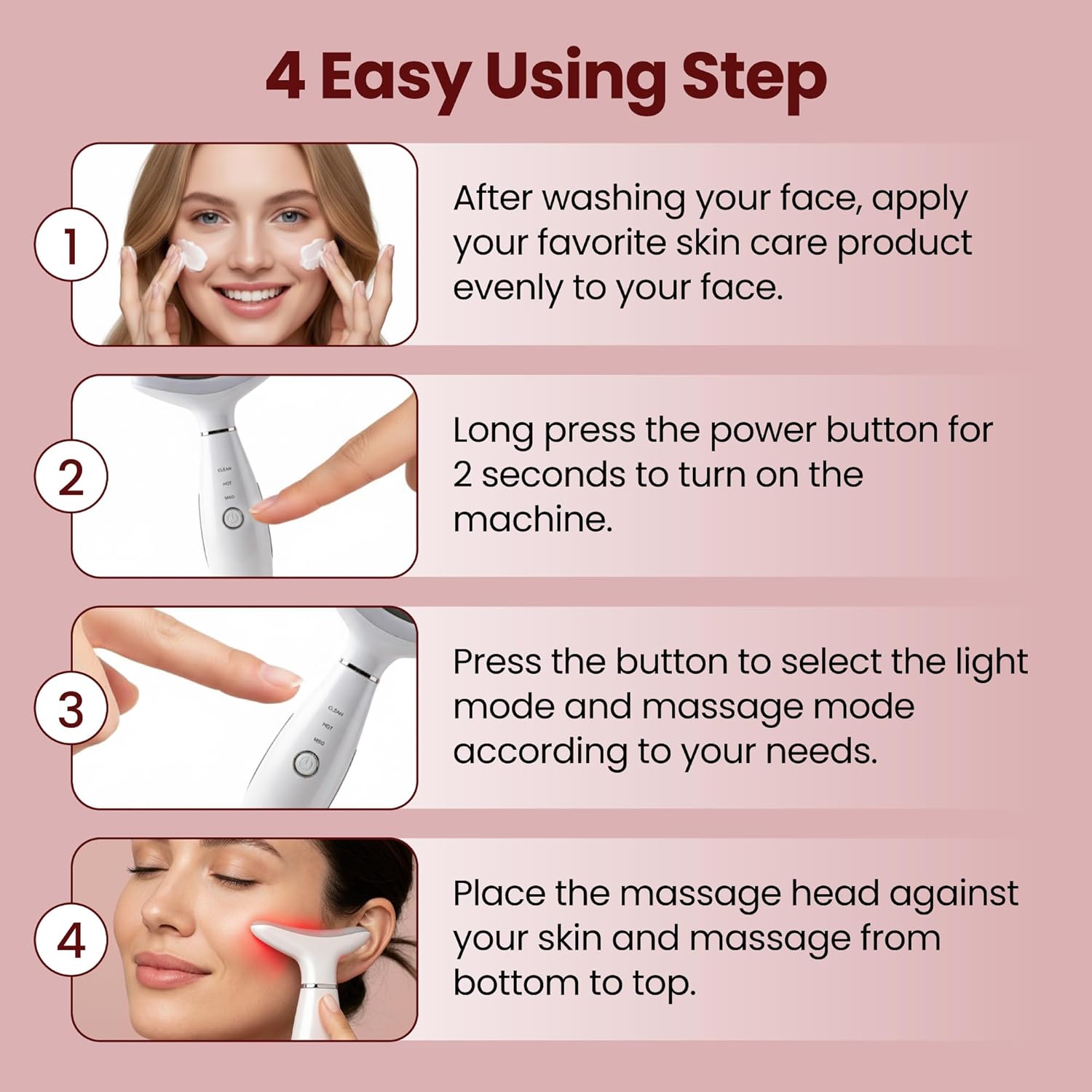 KLY Beauty Face & Neck Massager – 7-Color LED Light Therapy Device with Soothing Heat & Vibration for Relaxation and Skin Rejuvenation – White
