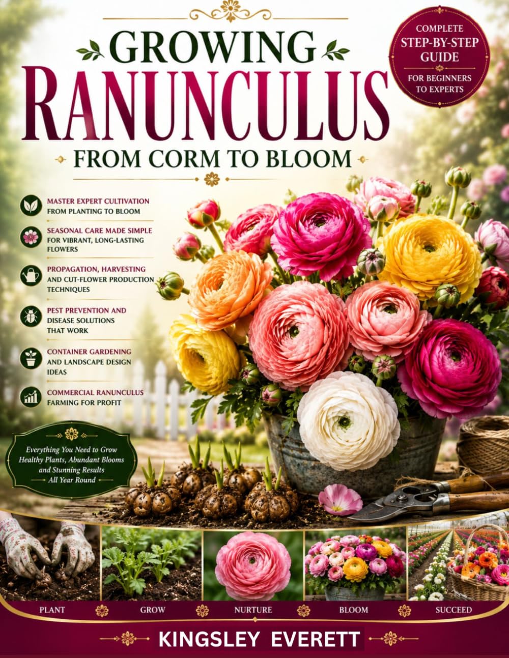 GROWING RANUNCULUS FROM CORM TO BLOOM: Master Ranunculus Cultivation, Seasonal Care, Propagation,Harvesting, Pest Control, Cut-Flower Growing, Container Gardening,Landscape Design & Commercial Farming