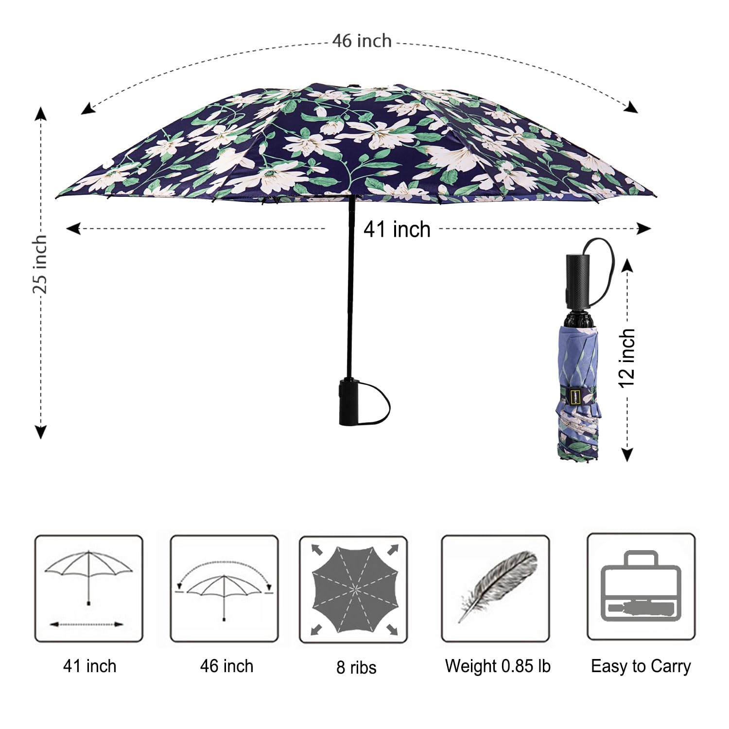 LANBRELLA Regenschirm umgekehrter Reise-Regenschirm, winddicht, kompakt, faltbar, T2.1-Lily