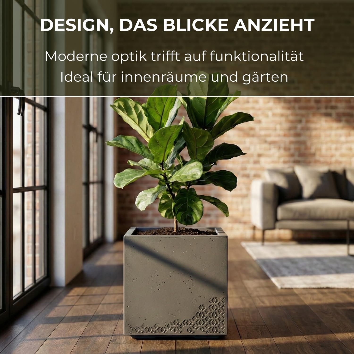 LAMELA Pflanzkübel mit Rollen 40 cm, 36L – Blumentopf aus Kunststoff in Betonoptik – Übertopf mit Wasserablauf – Modern für Innen & Außen - Wetterfest & Pflegeleicht, Antrazit