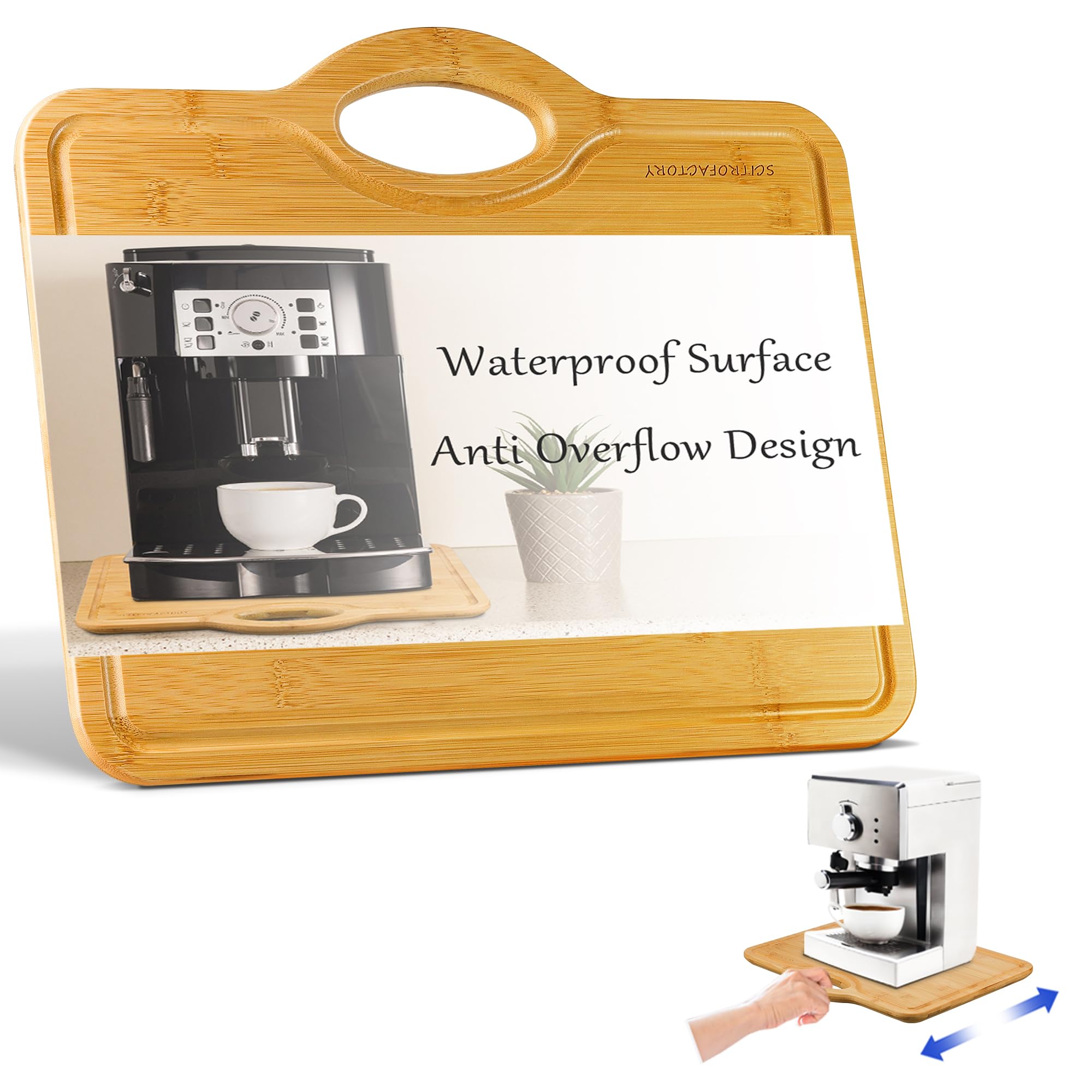 Bamboo Counter Waterproof Appliance Slider-Kitchen Caddy Sliding Tray for Coffee Maker, Stand Mixer, Blender, Air Fryer, Toaster-Rolling Appliance Tray for Countertop Under Cabinet (16"W x 13"D)