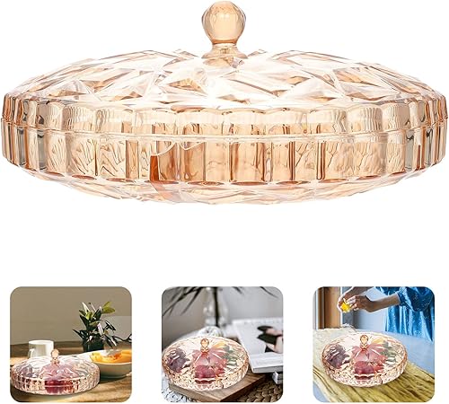 Miniatura 5 de YARDWE Bandeja de aperitivos con tapa, caja de plástico para dulces, soporte para frutos secos, bandeja redonda de frutas secas, bandeja de