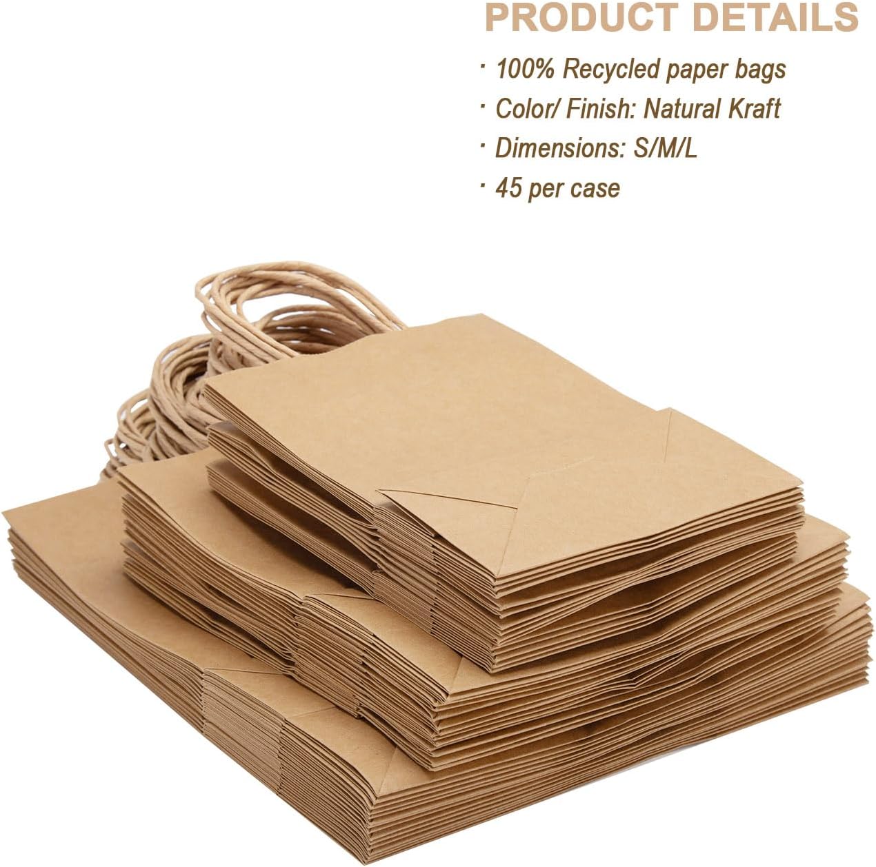 Kslong 45 Pack Brown Kraft Gift Bags with Handles, Natural Plain Kraft Paper Shopping Bags Bulk for Retail Business, Grocery, Merchandise, Craft, Birthday, Wedding, Party Favors in 3 Sizes - Image 7