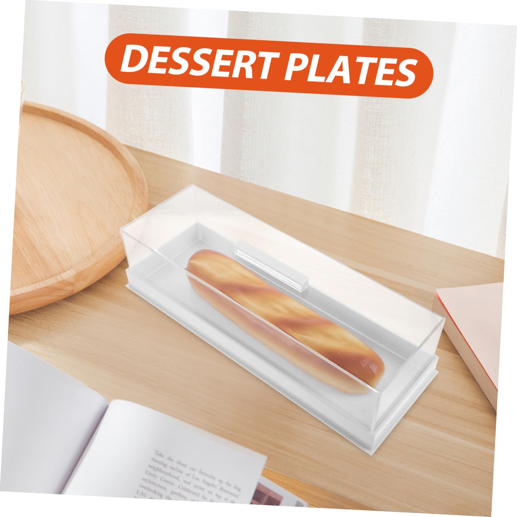 Caja de Presentación Rectangular de Acrílico para Pasteles con Tapa Bandeja de Pan para Panadería Cafetería y Hogar Soporte de Postre Transparente