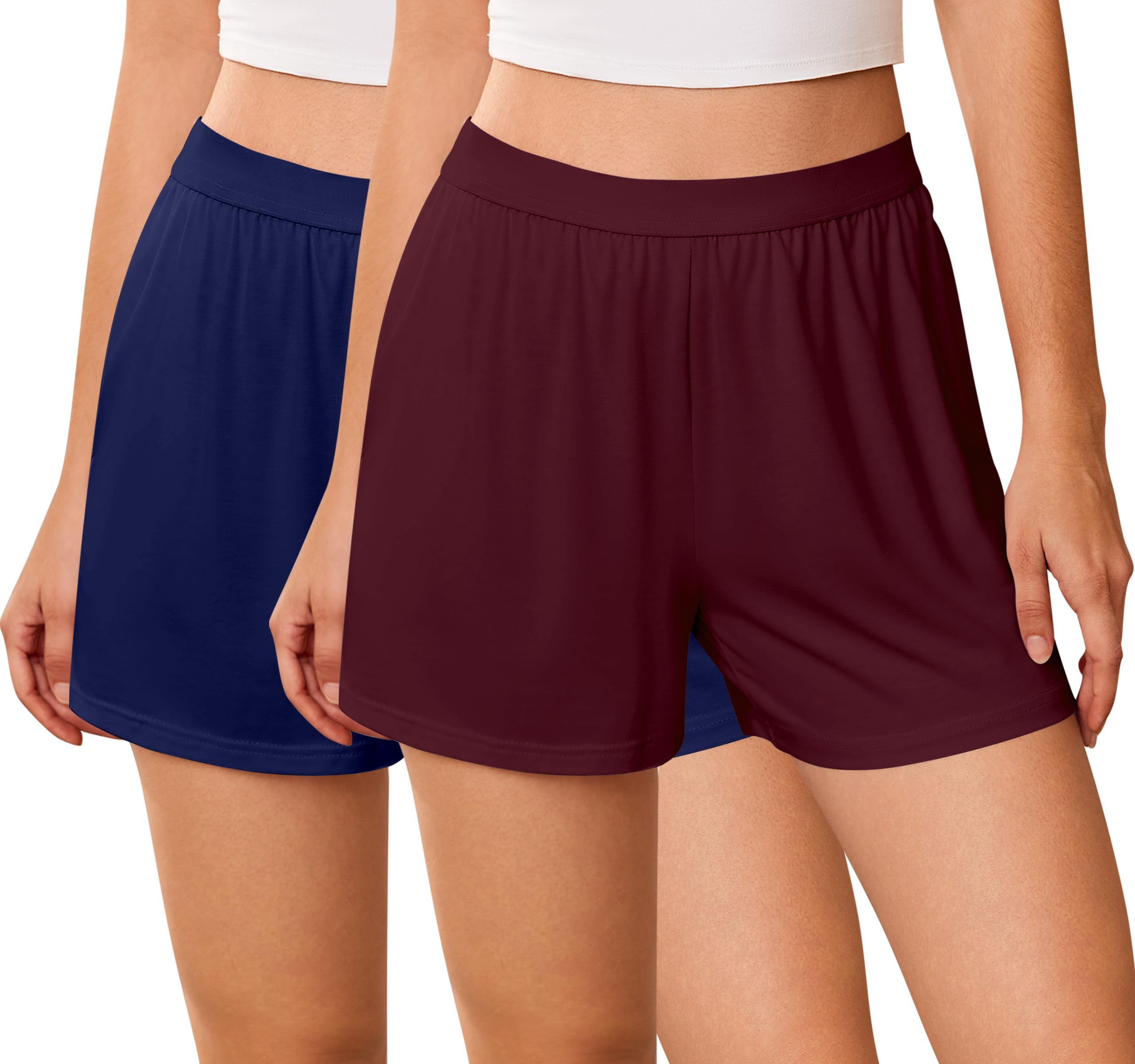 Ekouaer Womens 2 Pack Pajama Shorts 2026 Comfy Elastic Waist Sleep Shorts Bamboo Viscose Soft Pj Bottoms with Pockets