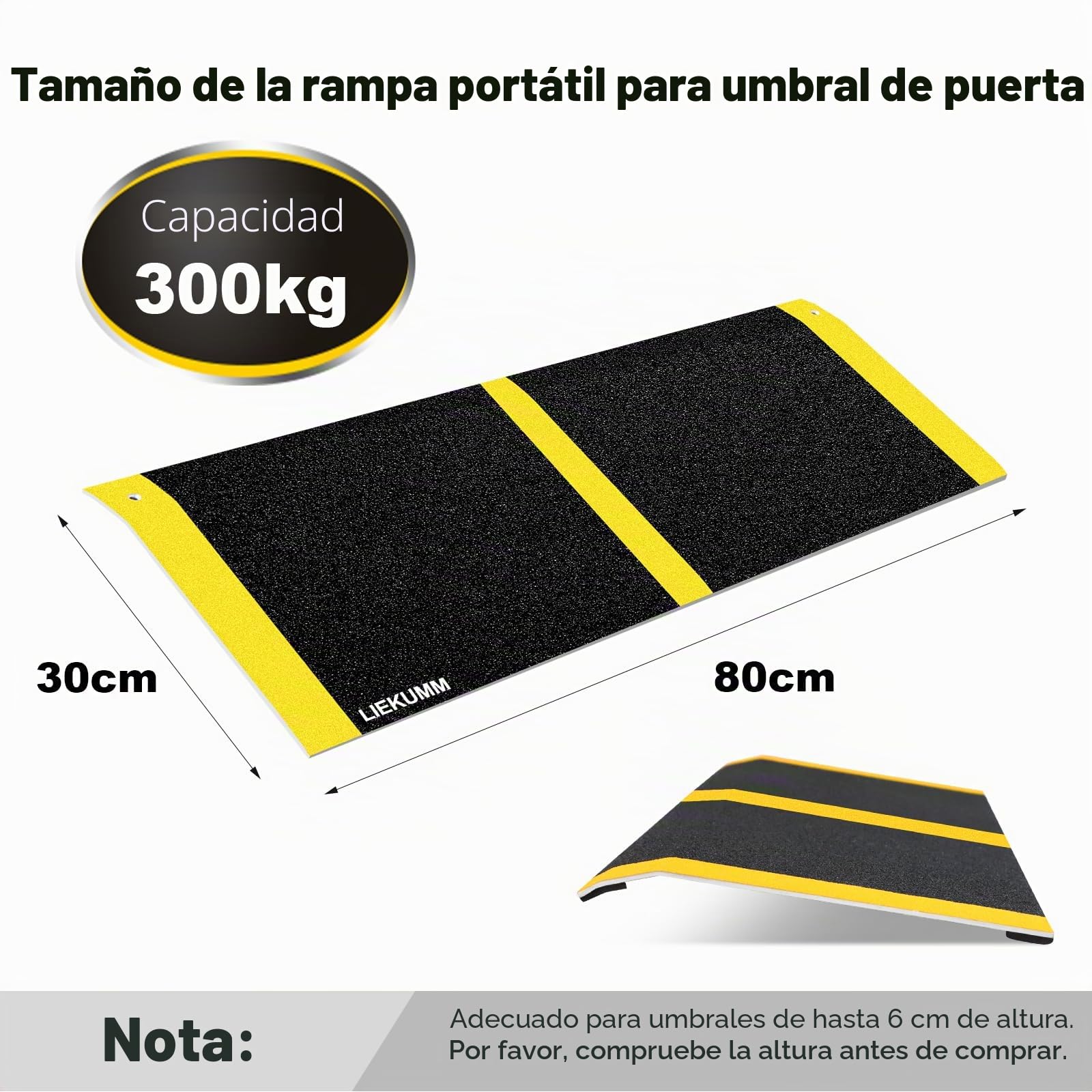 LIEKUMM Rampa de Umbral para Puerta 30x80 cm,Rampa de Aluminio Portátil con Superficie Antideslizante, Capacidad 300 kg, Rampa de Puente para Silla de Ruedas para escaleras, escalones,bordillos,Negro