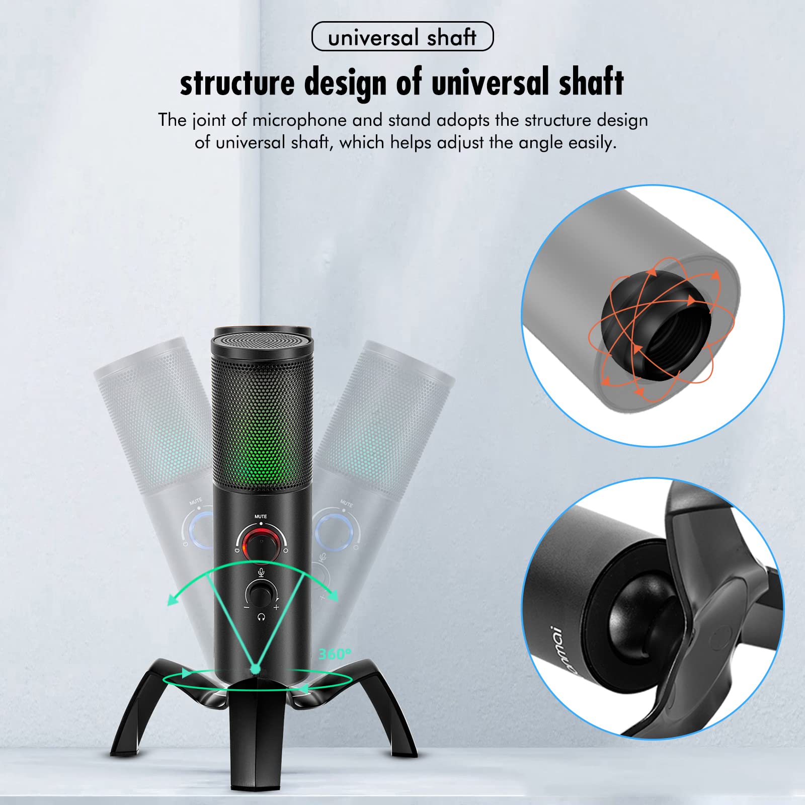 Microfono RGB Da Tavolo, Microfono Da Gioco a Due Punti Con Staffa Universale Per Albero, Adatto Per Registrazione E Doppiaggio/videoconferenza/chat Vocale/insegnamento Online