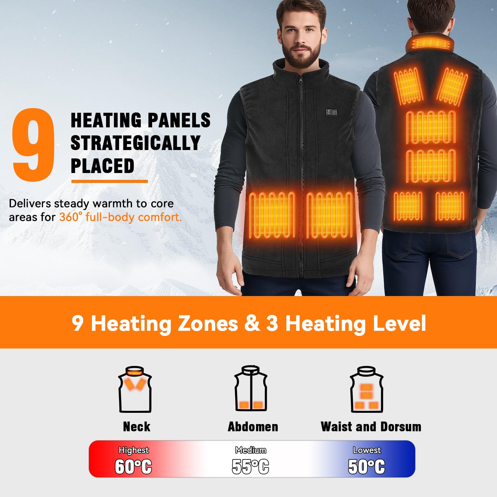 Tiazhan Chaleco Calefactable, con Batería(16000 Mah)/3 Temperaturas Ajustables, Ligero, Inteligente y Recargable, Chalecos Calefactables, para Hombres y Mujeres, Esquí Al Aire Libre, Camping