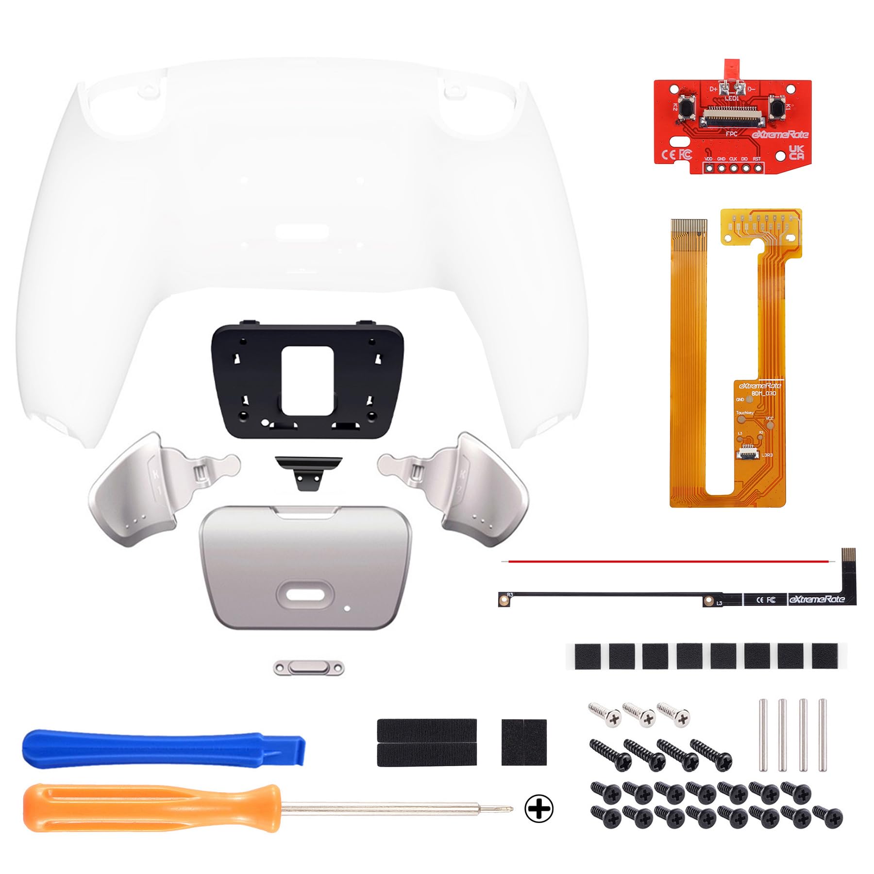 eXtremeRate RISE Remap Kit Programmabile per ps5 Controller BDM-030/040/050,Palette in Metallo Tasti Pulsanti Aggiuntivi Back Button Cover Posteriore per ps5 Joystick-Bianco