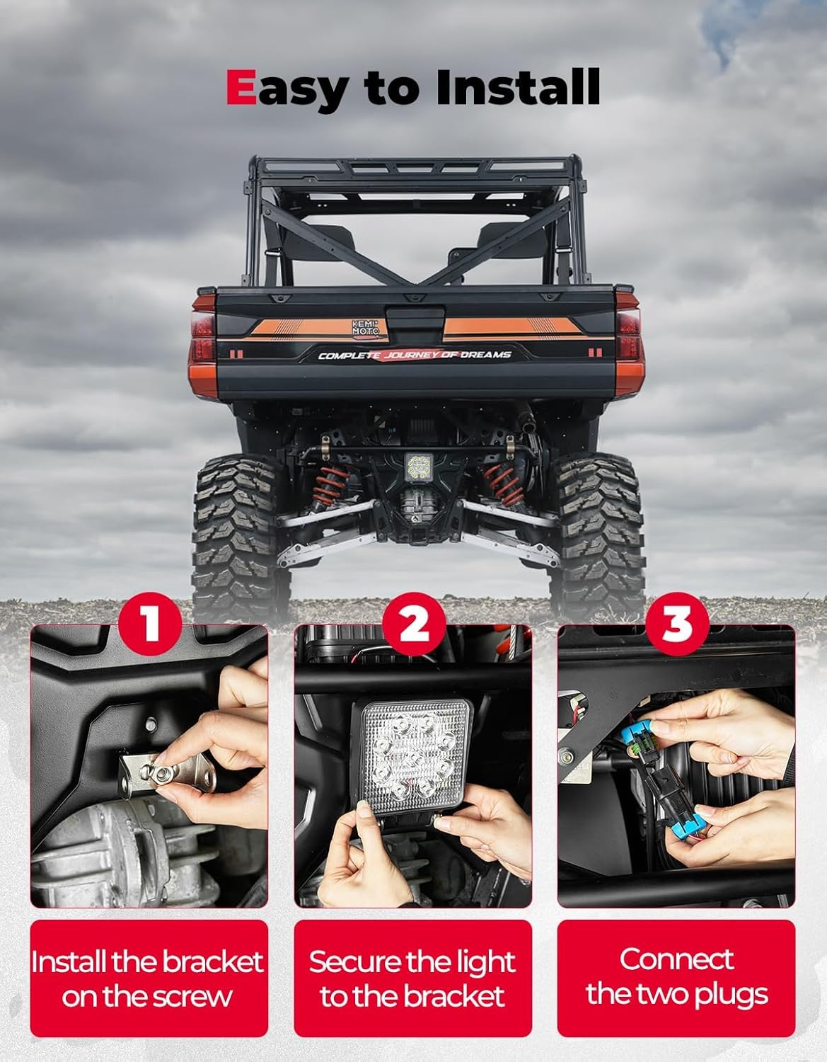 KEMIMOTO Backup Light Compatible with Ranger XP 1000, 27W Reverse Light Rear LED Kit Easy to Install Compatible with 2018-2025 Polaris Ranger 1000 XP/Crew, 5.3×4.5 Inches