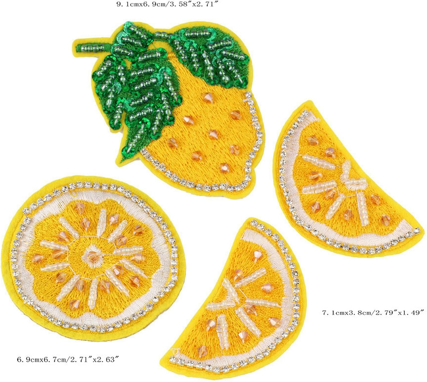 Rhinestone Fruit Lemon Beaded Patch for Clothing Sewing on Beading Applique Clothes Shoes Bags Socks Hats Decoration Patch DIY Apparel 4 Pcs