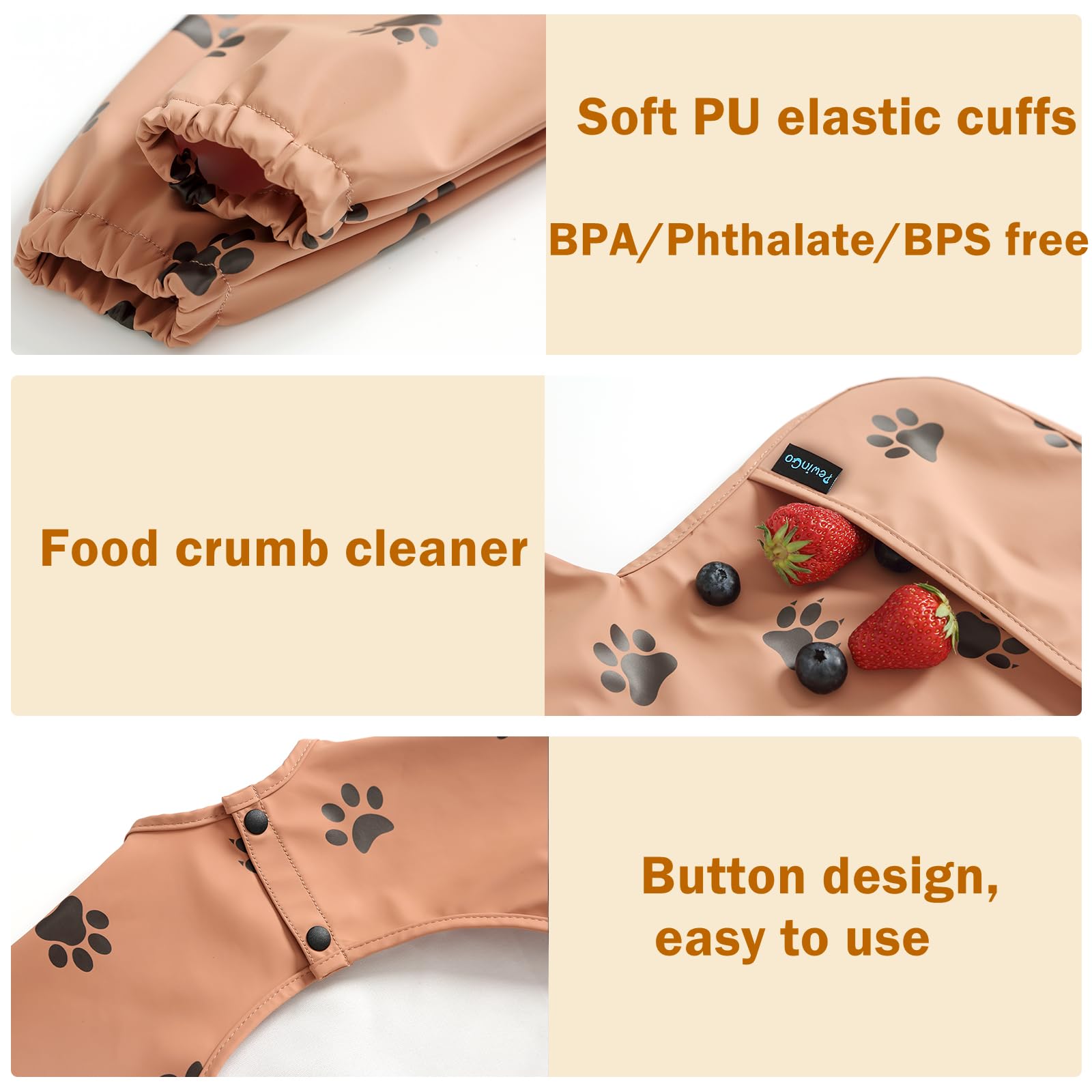 Bavaglino a Maniche Lunghe & BLW-2PCS, Materiale Morbido e Delicato Sulla Pelle, Impermeabile e Facile da Pulire e Lavabile in Lavatrice, per Neonati