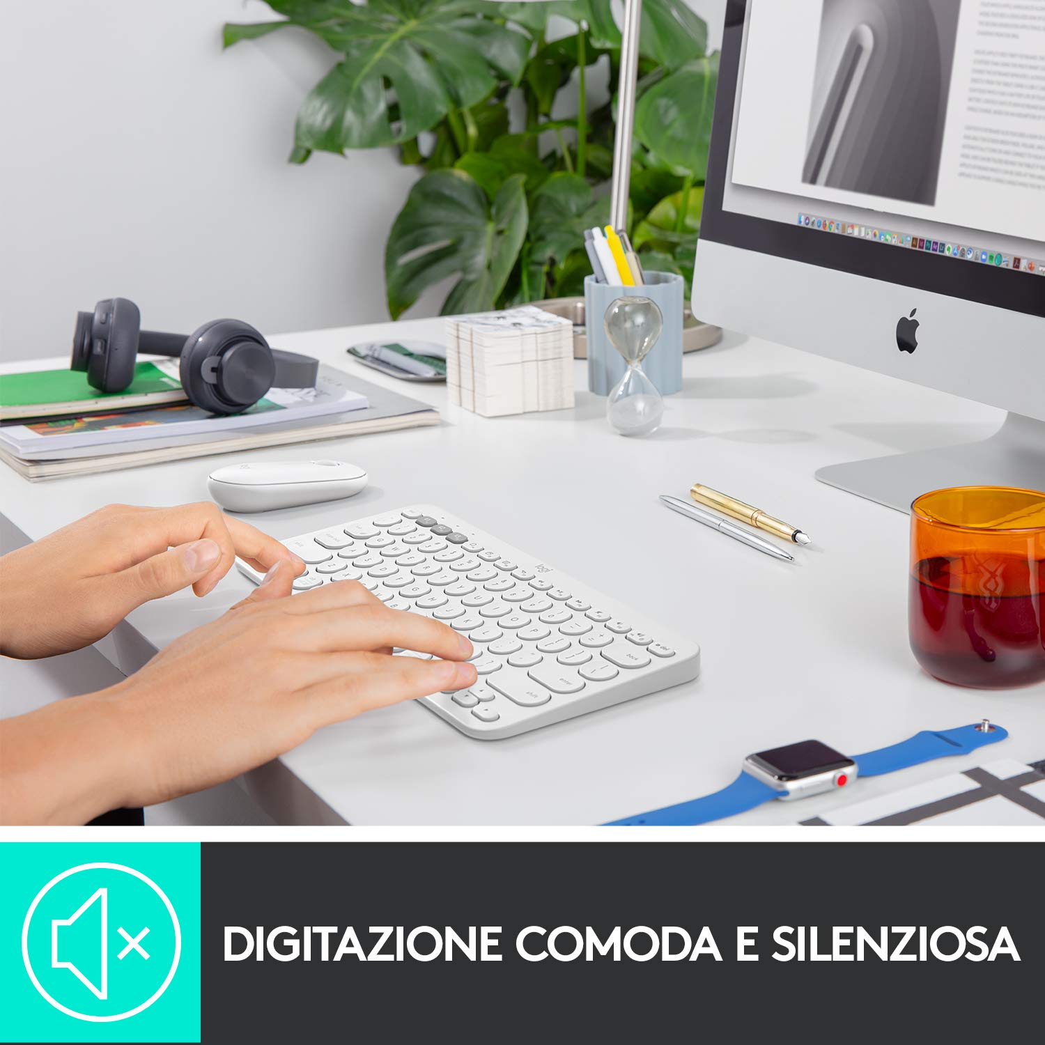 Logitech K380 Tastiera Bluetooth Multidispositivo per Windows | Apple iOS, ‎Bluetooth Wireless, Design Compatto, PC/Mac/Laptop/Smartphone/Tablet, Layout Italiano ‎QWERTY, Bianco