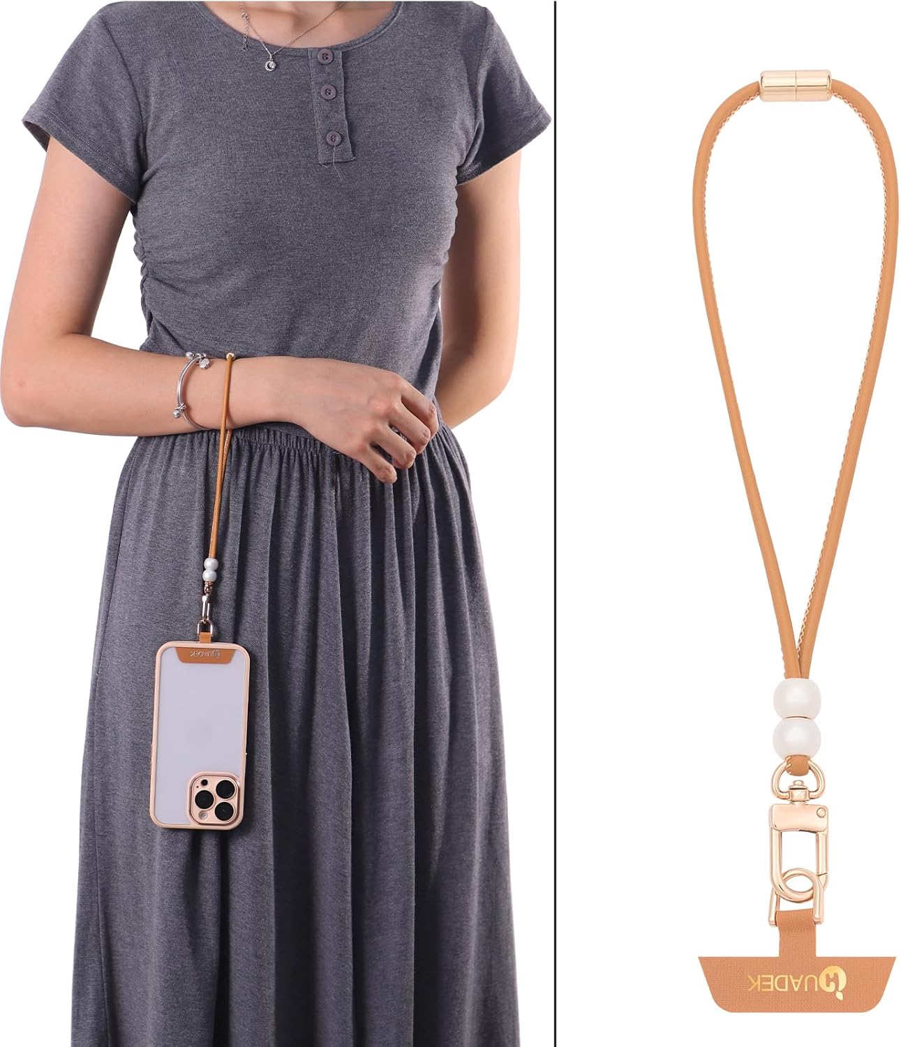 Leather cell phone lanyard Detachable Phone Chain Strap 2-in-1 Phone Charm with - Image 5