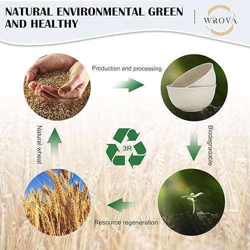 Miniatura 5 de Juego de 8 cuencos de paja de trigo, cuencos irrompibles para cereales de 26 onzas, aptos para microondas y lavavajillas, cuencos para niños