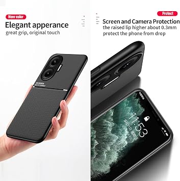 YUECXIN Case for Xiaomi Poco F7 5G, Ultra thin Silky Soft Skin Texture Touch Cover, Simple Stylish Non-Slip Shockproof PU+TPU Silicone Bumper Case Cover. Black