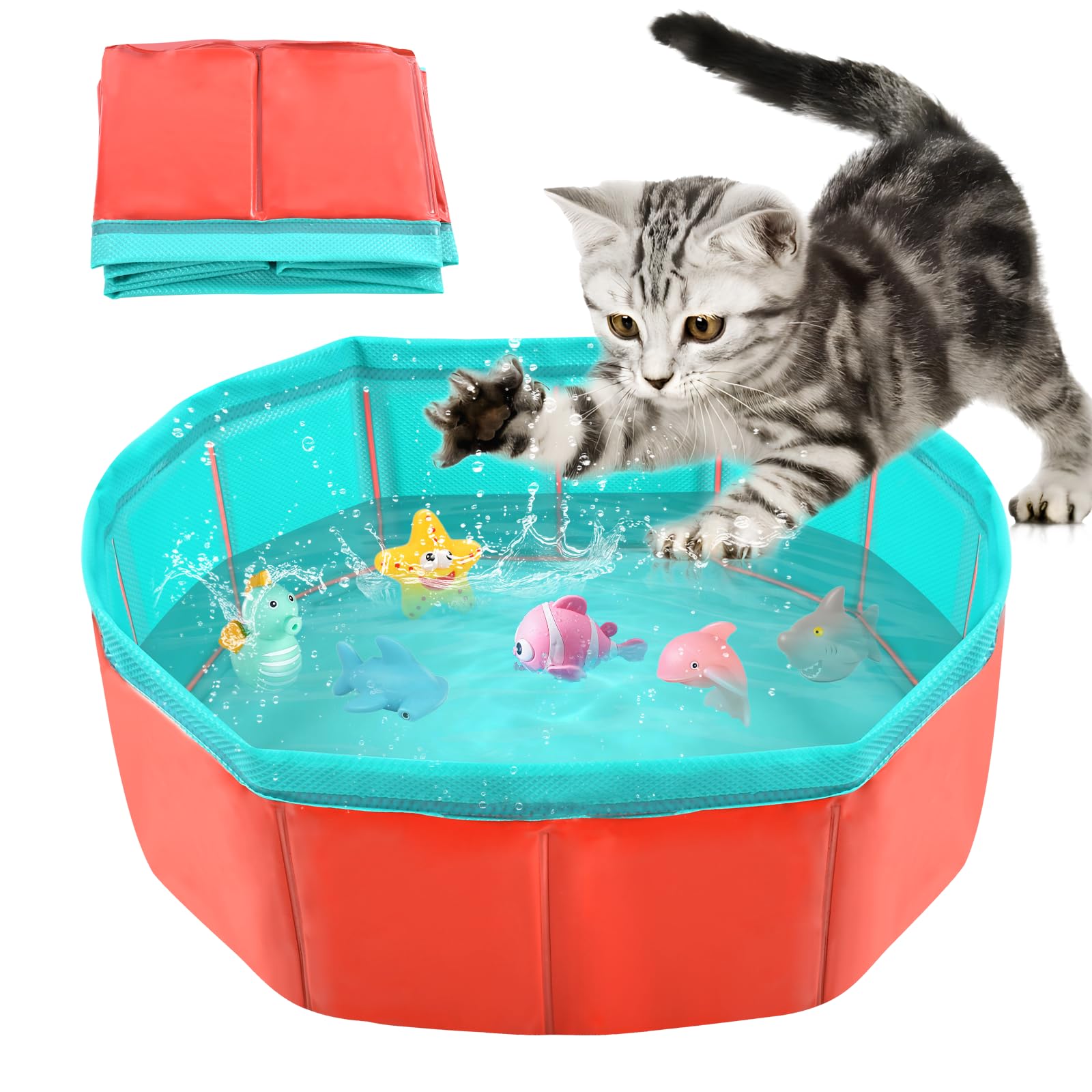LQTSLFM Piscina Gatos, Piscina Perros y Gatos, Piscinas Plegable Gatos, Piscinas para Animal, Piscin para Gatos &Perros Pueden Jugar en el Agua, Bañarse y Descansar (50x10cm-RojoB) — view 10