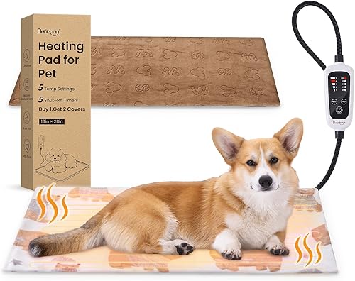 Bearhug Cama térmica para gatos, almohadilla térmica para perros de 28 x 18 pulgadas [dos fundas reemplazables] Almohadilla térmica de temperatura