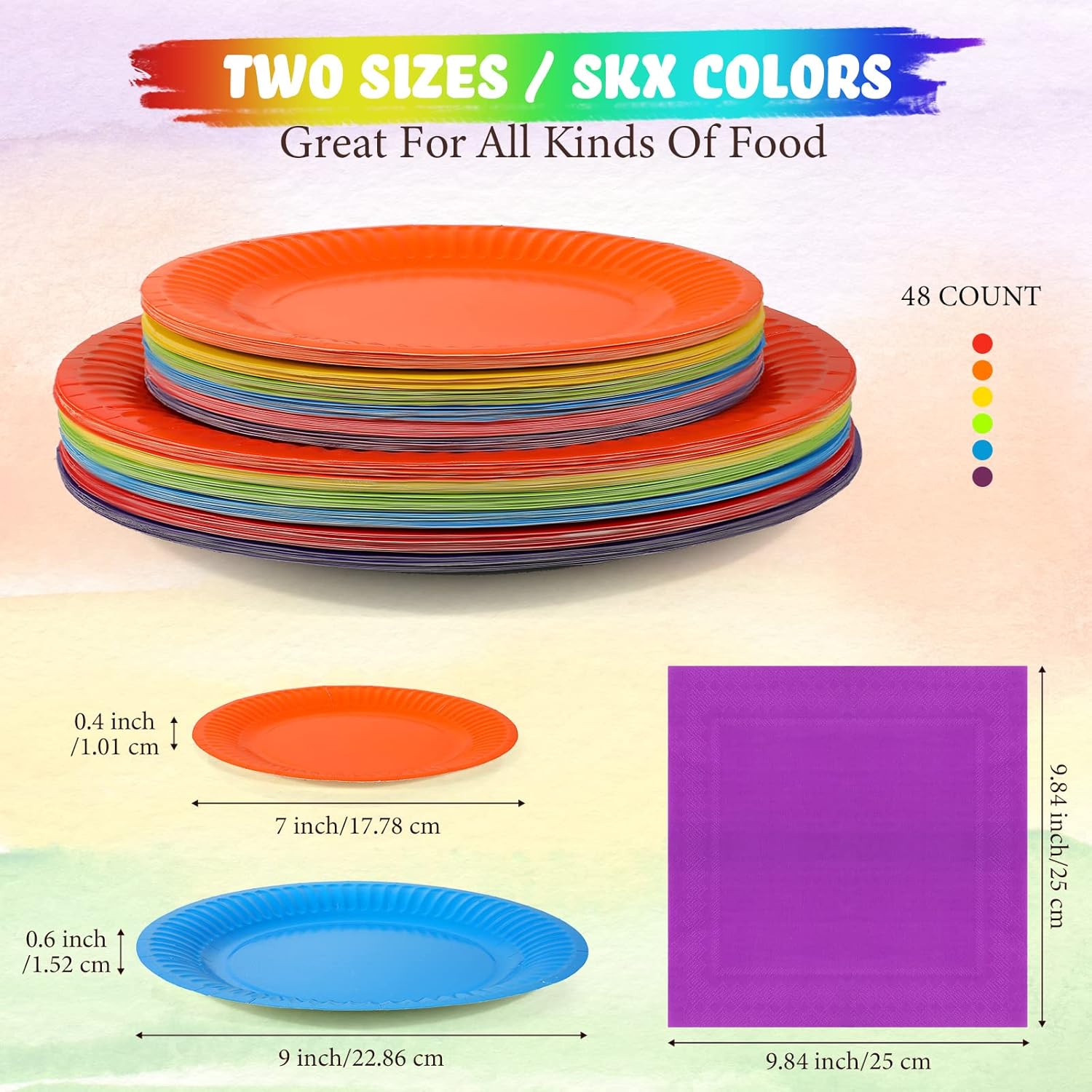 180 Pcs Rainbow Colorful Paper Plates and Napkins 7 Inch 9 Inch Party Plates Napkins Disposable Tableware Set for Fiesta Neon Birthday Baby Shower Party Decorations Supplies