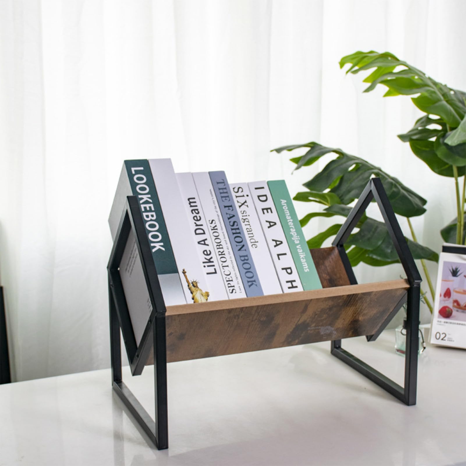 Vinyl Record Storage Holder, 80-100 LP Vinyl Record Display Rack, Vintage Vinyl Display Storage Stand for Files, Albums, Books, Magazines Record Organizer (Brown)