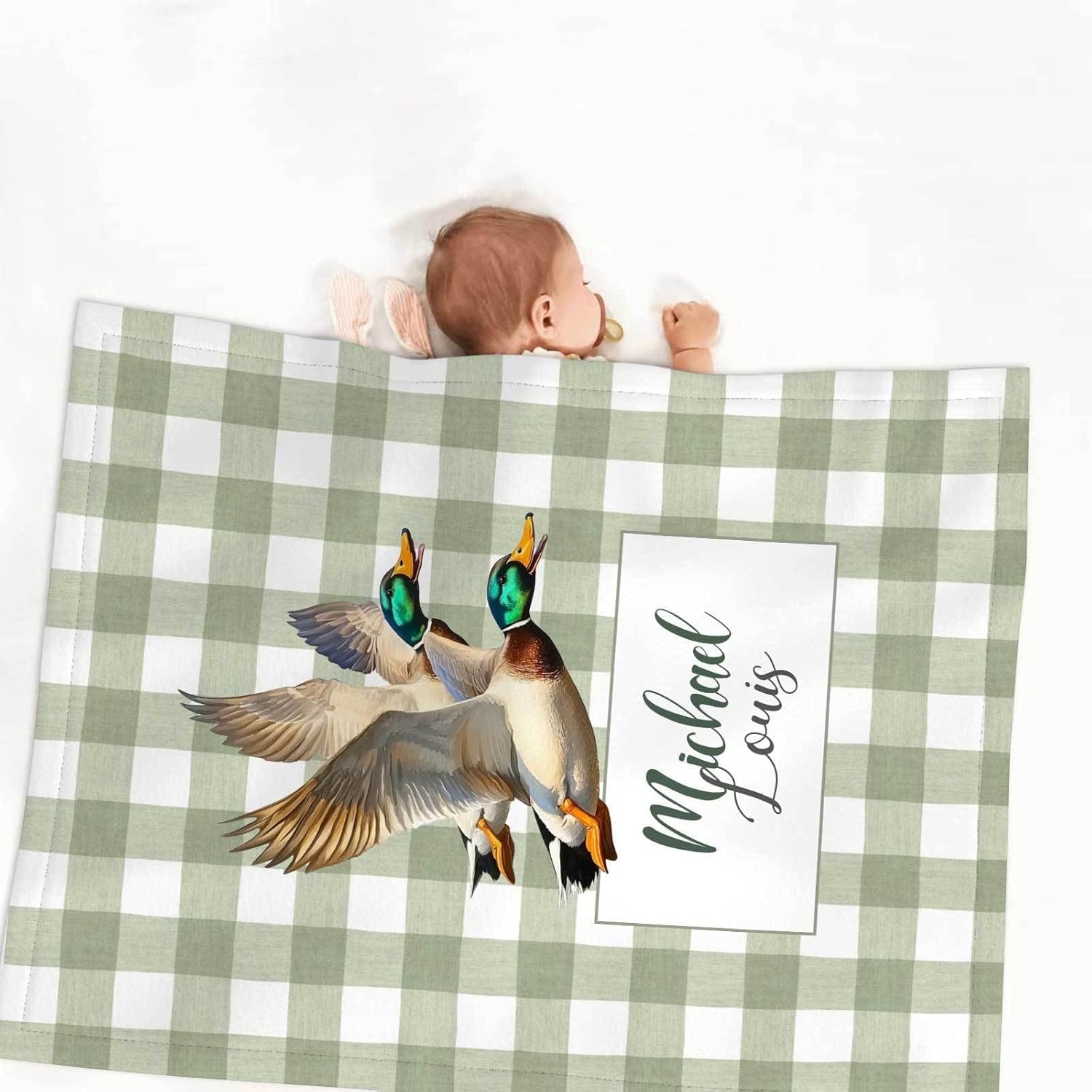 Wild Ducks Baby Crib Bedding Set with Name – Personalized 3-Piece Nursery Set for Boys, Soft Blanket, Fitted Crib Sheet & Pillowcase – Custom Baby Bedding for Newborns & Toddlers