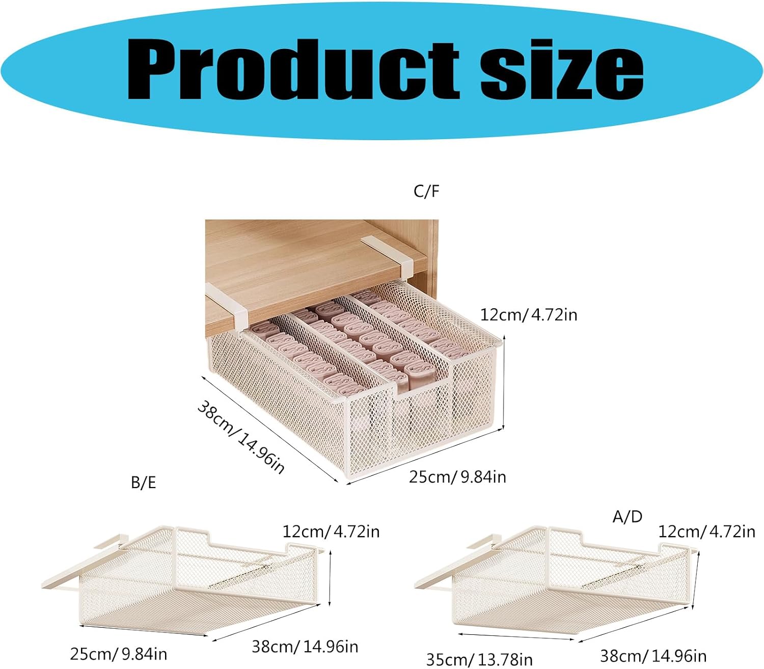 Rustproof Metal Wardrobe Under Shelf Storage Basket Organizers Ideal for Bedroom and Closet Arrangement Clothes Storage Box Drawer Wardrobe Organizers