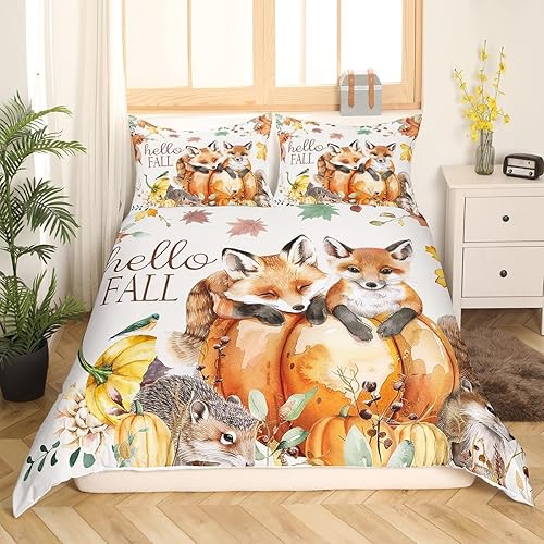 Miniatura 83 de Erosebridal Pumpkin Bedding Set King Size Thanksgiving Day Gifts Duvet Cover Autumn Harvest Comforter Cover Farm Maple Leaf Pumpkin Sunflower