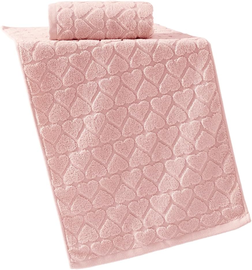 YiLUOMO Full Embossed Hearts Pattern Pink Hand Towel Set of 2 100% Cotton Super Soft Highly Absorbent Decorative Valentines Day Gifts Hand Towels for Bathroom Home 13x 29 Inch - Image 6