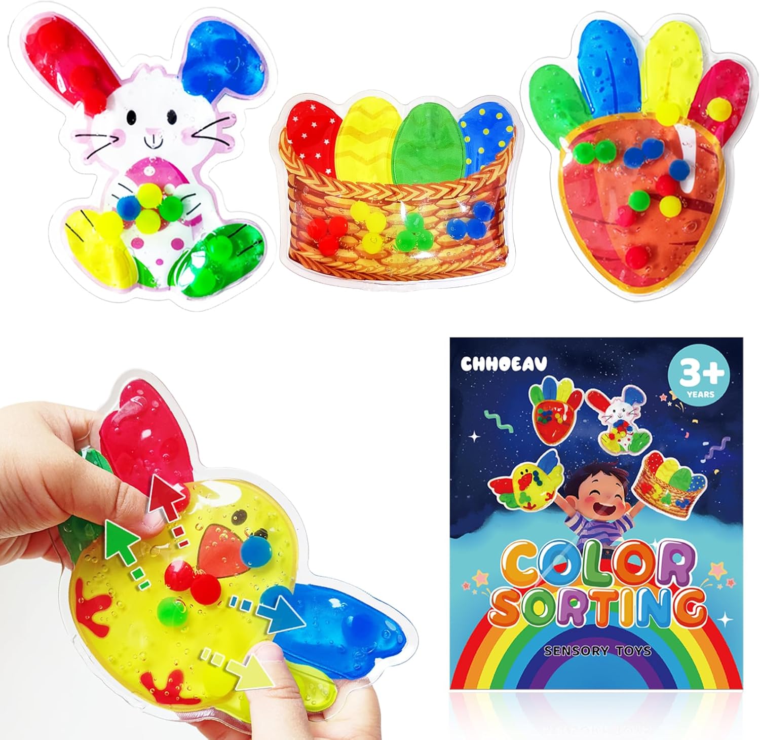 4 Pcs Color Sorting Sensory Toys, Color Matching Game Quiet Travel Toy, Easter Basket Stuffers Essential, Easter Egg fillers Gift for Toddlers, Montessori Toys for Kids Boys Girls