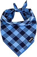 Gofshy Buffalo Plaid Dog Bandana Large - Blue Black Adjustable Cotton Scarf for Medium Large Dogs (18x18")
