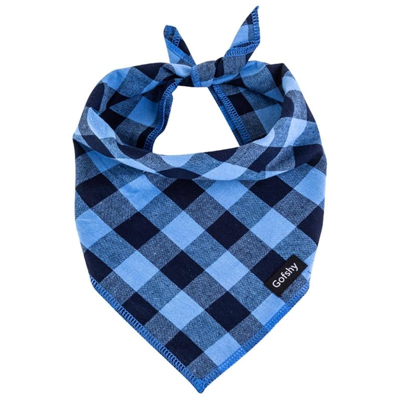 Bandana para Cães de Algodão Xadrez Azul e Preto Gofshy Tamanho Grande