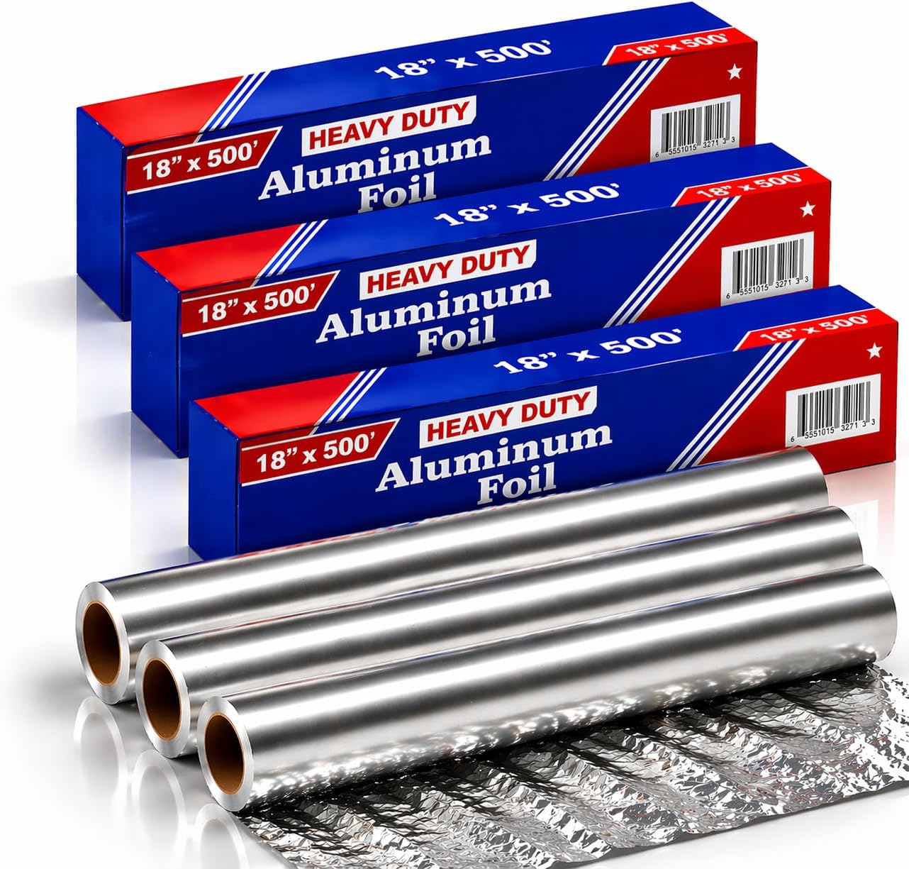 Heavy Duty Aluminum Foil Roll 18 Inch x 500 Feet, Extra Thick Commercial Grade Aluminum Foil Roll, 18x500 Foodservice Foil for Cooking, Grilling, Baking & Food Storage (1 PACK)