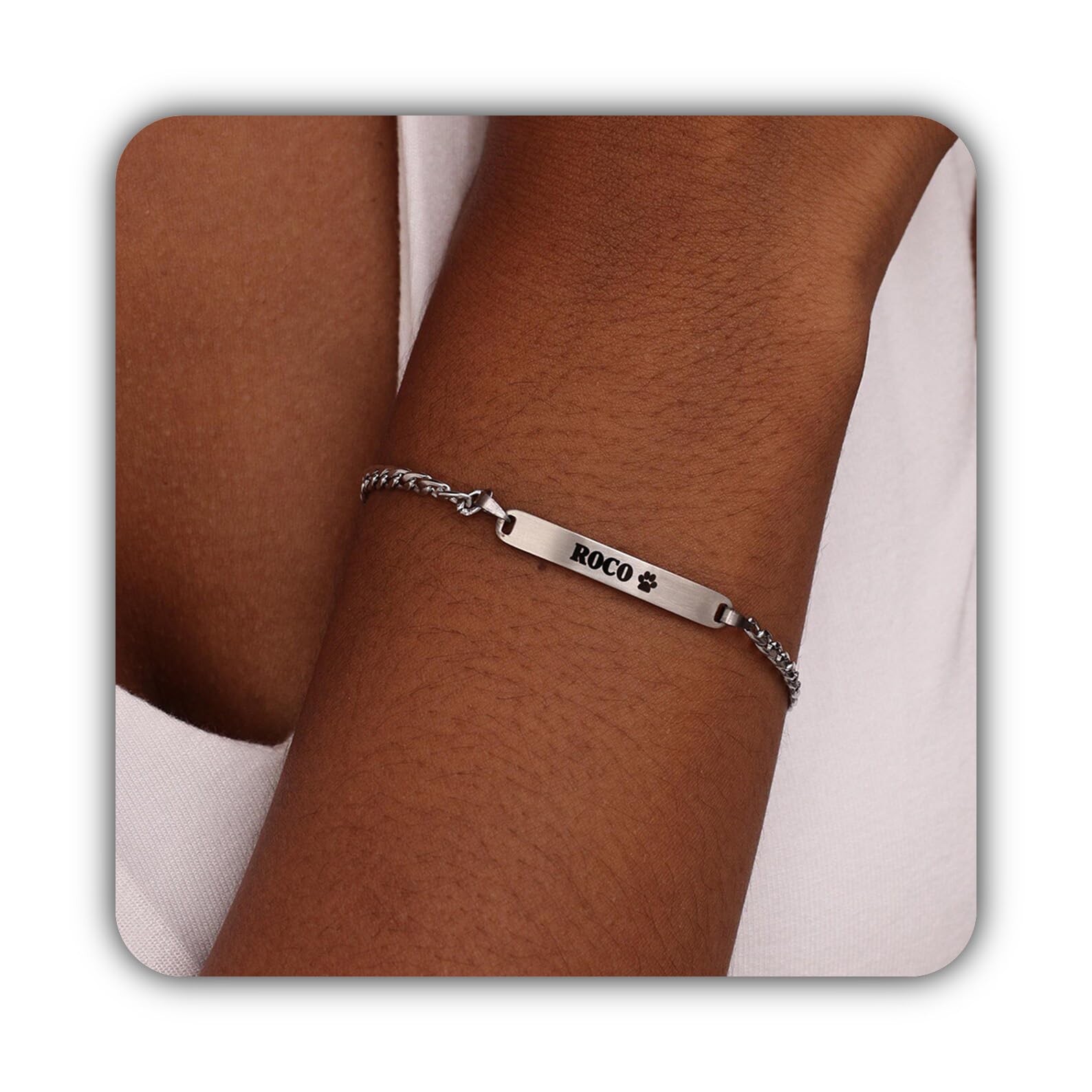 Pulsera plata de ley 925 Mini barra Pulsera con el símbolo de la pata Joyería fija personalizada mejores amigas Aniversario personalizado hecho a mano